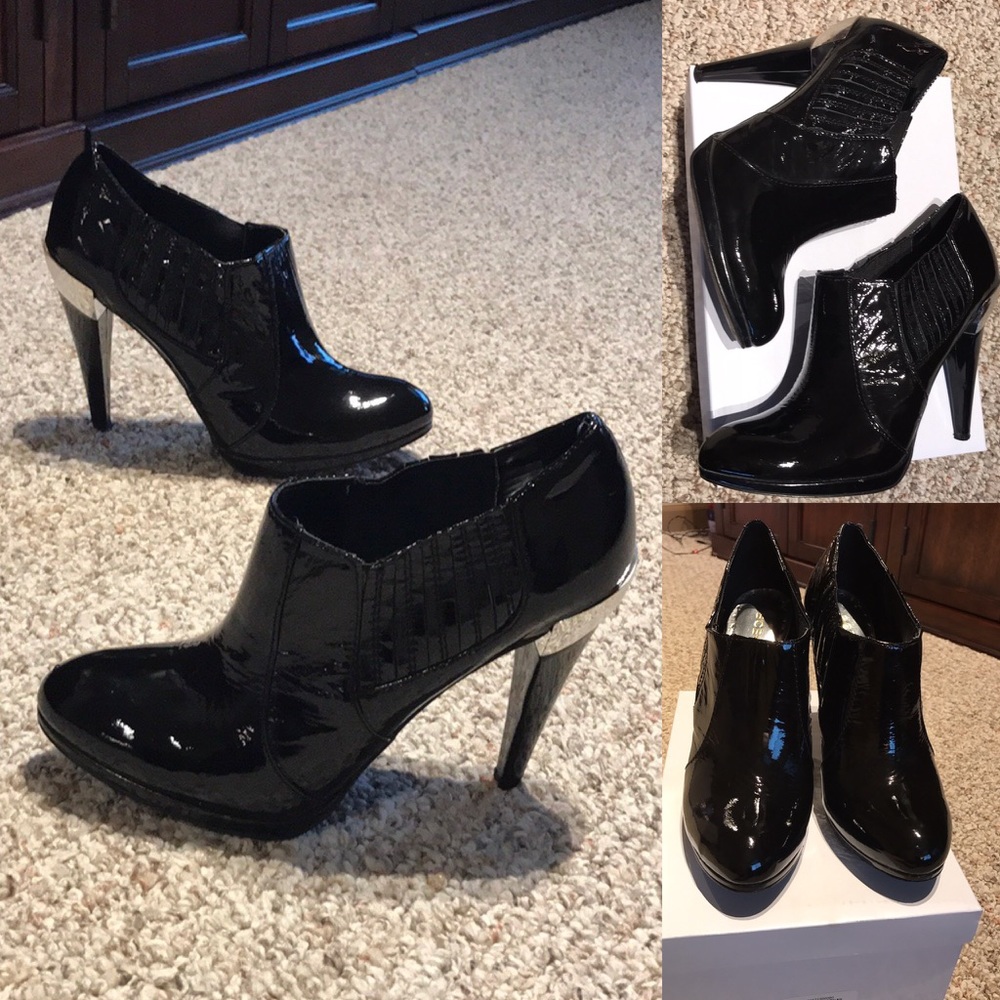 BCBG Sienna Black Patent ankle bootie